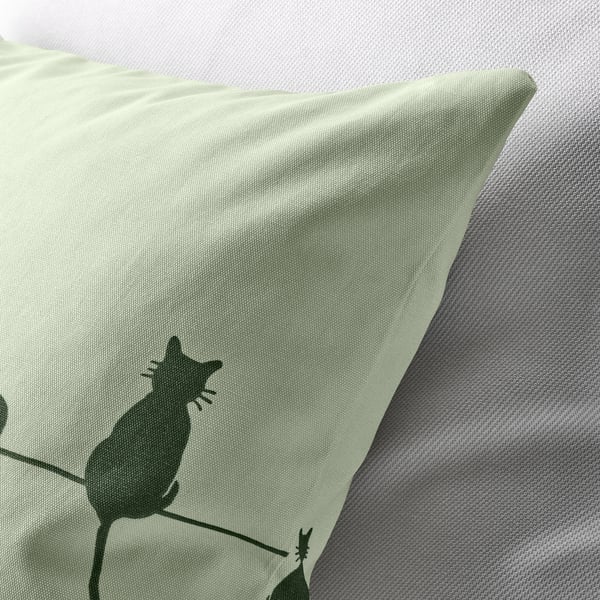 BARNDRÖM cushion cover, cat pattern/green, 50x50 cm