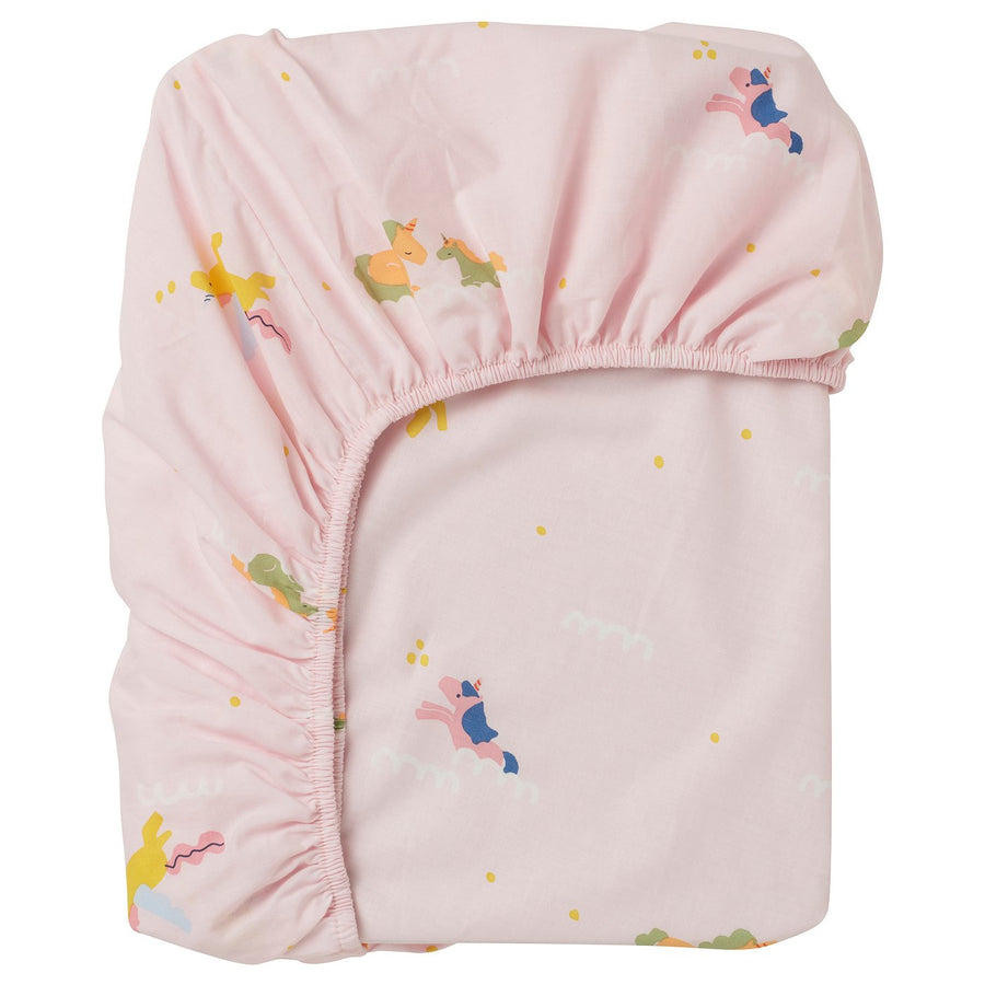 BARNDRÖM fitted sheet, pink/unicorn pattern, 90x200 cm