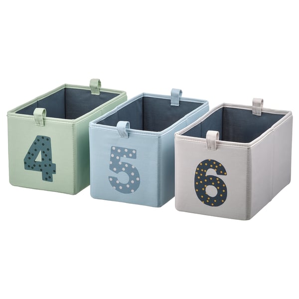 BARNDRÖM box, set of 3, green blue/beige, 17x27x17 cm