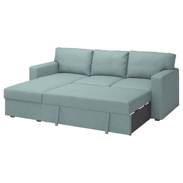 Ikea BÅRSLÖV - 3-seater sofa bed/chaise-longue, Tibbleby light grey-turquoise