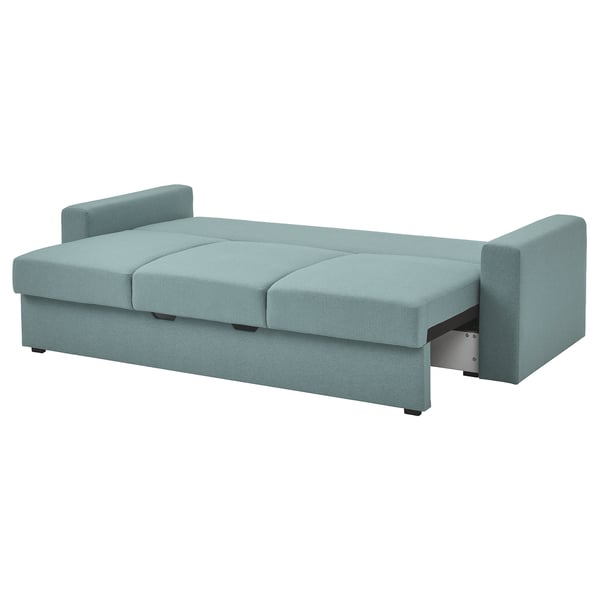 BÅRSLÖV 3-seat sofa-bed, Tibbleby light grey-turquoise, 200x236 cm