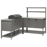 BÅTSKÄR outdoor kitchen w charcoal barbecue, dark grey, 180x180x152 cm
