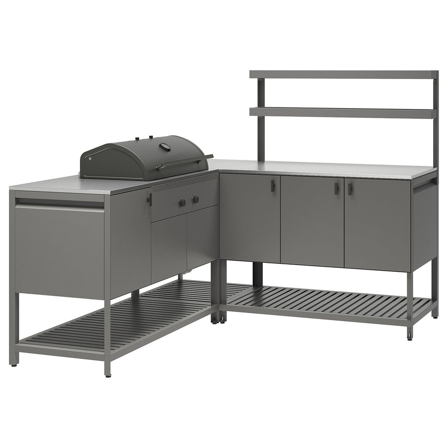 BÅTSKÄR outdoor kitchen w charcoal barbecue, dark grey, 180x180x152 cm