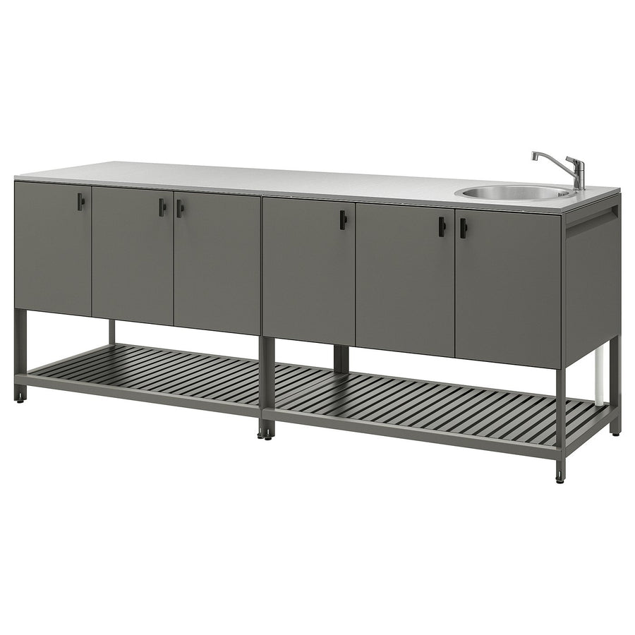 BÅTSKÄR outdoor kitchen with sink unit, dark grey, 240x60 cm