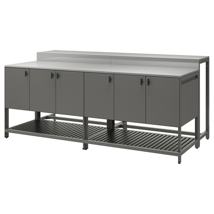 BÅTSKÄR outdoor kitchen island w bar table, dark grey, 240x100 cm