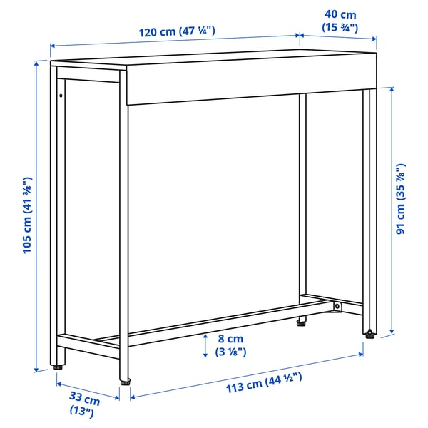 BÅTSKÄR bar table, outdoor/dark grey, 120x40 cm