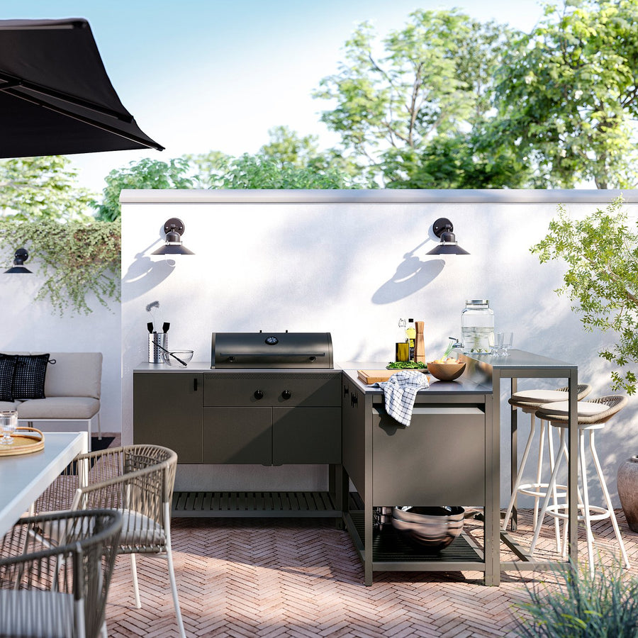 BÅTSKÄR bar table, outdoor/dark grey, 120x40 cm