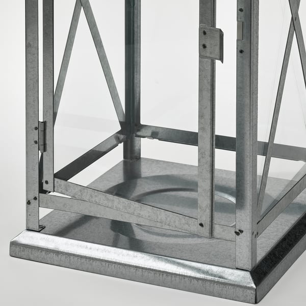 BEFÄSTA lantern f block candle, in/outdoor, galvanised, 44 cm