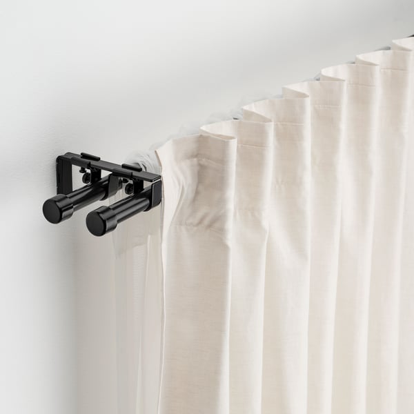 BEKRÄFTA double curtain rod set, black, 120-210 cm 19 mm