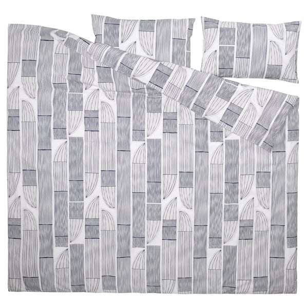 BERGKORSÖRT duvet cover and 2 pillowcases, white/grey