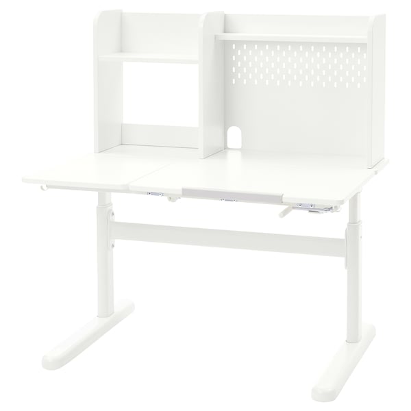 BERGLÄRKA desk, white/tiltable, 100x70 cm