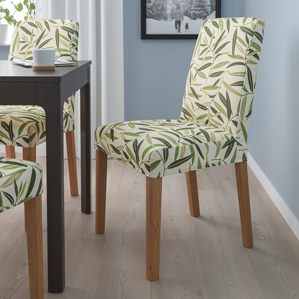 BERGMUND chair, oak effect/Fågelfors multicolour, 52x96x59 cm