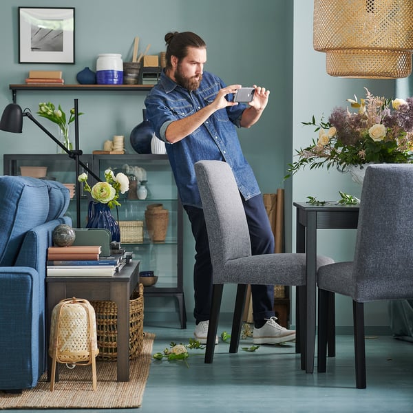 BERGMUND chair, black/Gunnared medium grey, 52x96x59 cm