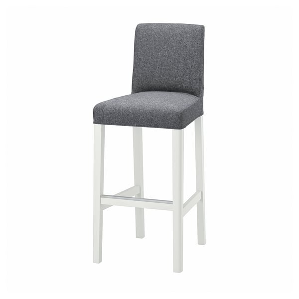 BERGMUND bar stool with backrest, white/Gunnared medium grey, 75 cm