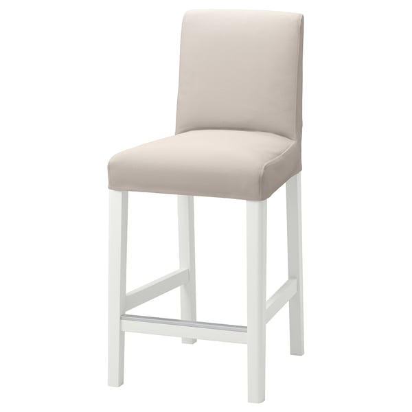 BERGMUND bar stool with backrest, counter height white/Hallarp beige, 62 cm