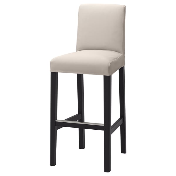 BERGMUND bar stool with backrest, black/Hallarp beige, 75 cm