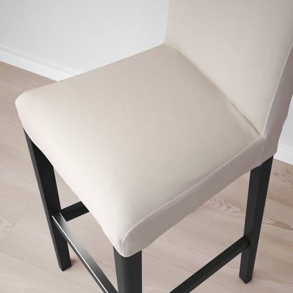 BERGMUND bar stool with backrest, black/Hallarp beige, 75 cm