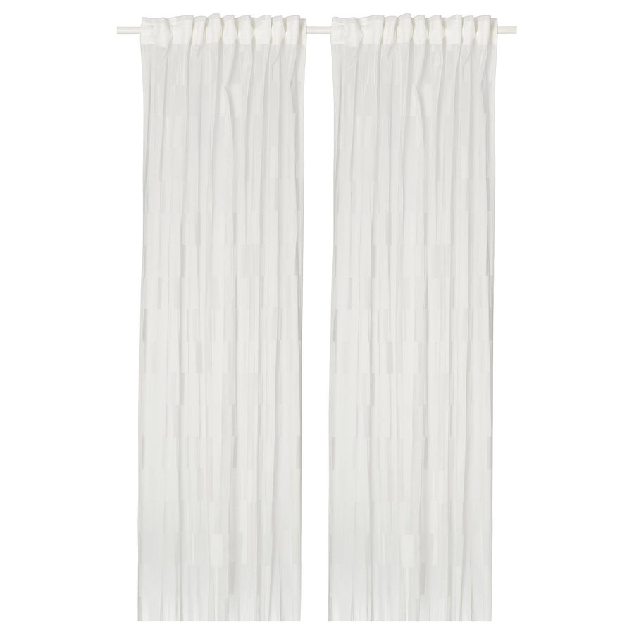 BERGNEJLIKA net curtains, 1 pair, white/with heading tape, 300x145 cm