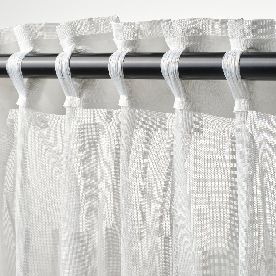 BERGNEJLIKA net curtains, 1 pair, white/with heading tape, 300x145 cm