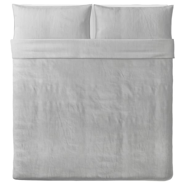 BERGPALM duvet cover and 2 pillowcases, grey/stripe, 220x240 cm