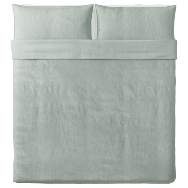 BERGPALM duvet cover and 2 pillowcases, green/stripe, 240x220/50x80 cm