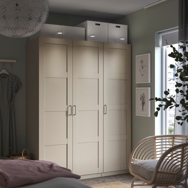 BERGSBO door with hinges, grey-beige, 50x195 cm