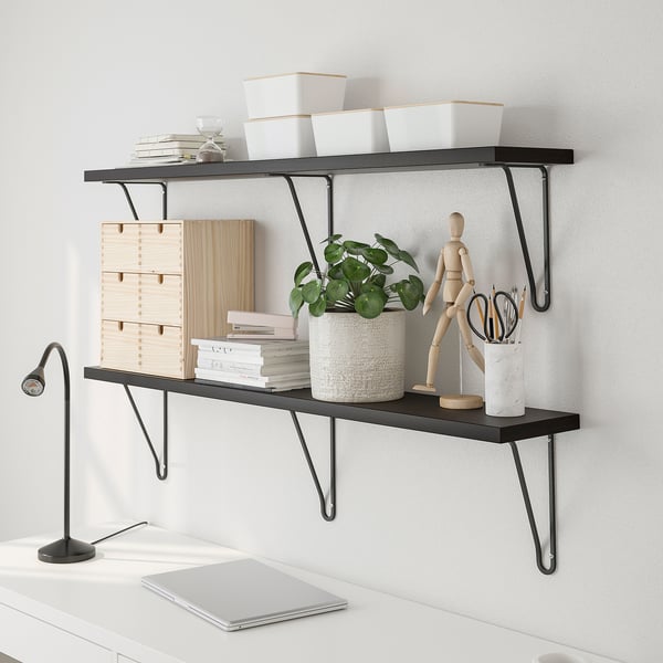 BERGSHULT / FÖRLÄGGARE wall shelf, brown-black/black, 120x20 cm
