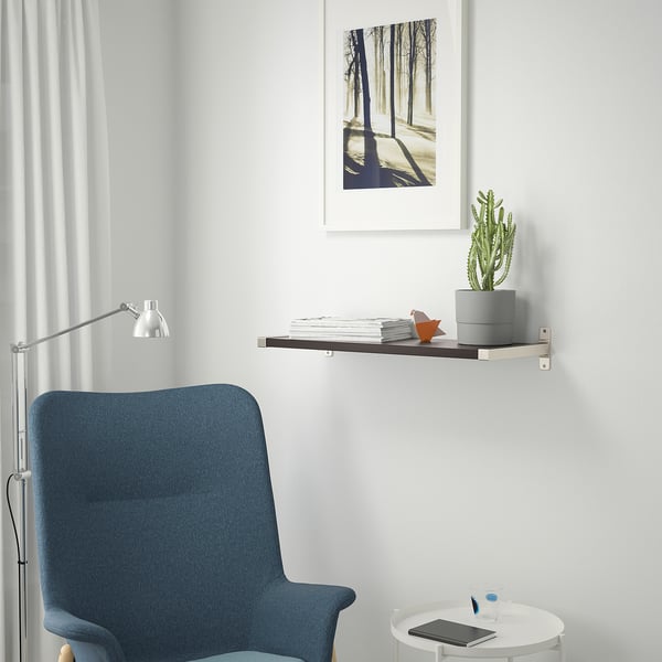 BERGSHULT / GRANHULT wall shelf, brown-black/nickel-plated, 80x30 cm