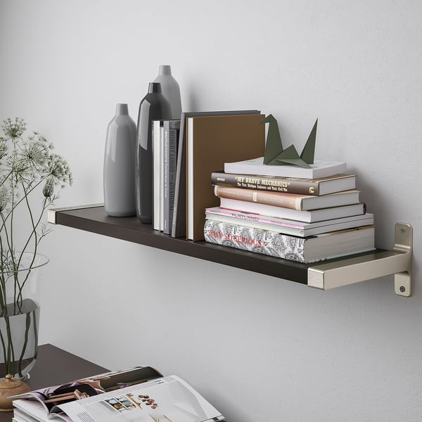 BERGSHULT / GRANHULT wall shelf, brown-black/nickel-plated, 80x20 cm