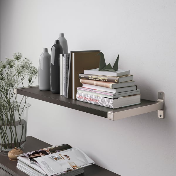 BERGSHULT / GRANHULT wall shelf, brown-black/nickel-plated, 80x30 cm