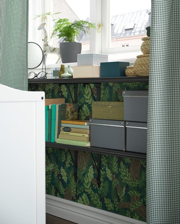 BERGSHULT / KROKSHULT wall shelf, brown-black/anthracite, 80x20 cm