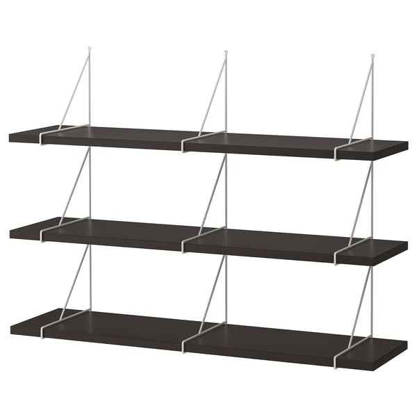 BERGSHULT / PERSHULT wall shelf combination, brown-black/white, 120x30 cm