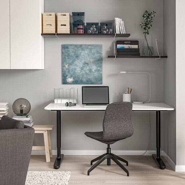 BERGSHULT / PERSHULT wall shelf combination, brown-black/white, 120x30 cm