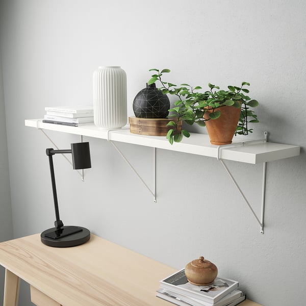 BERGSHULT / PERSHULT wall shelf, white/white, 120x20 cm