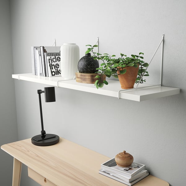 BERGSHULT / PERSHULT wall shelf, white/white, 120x30 cm