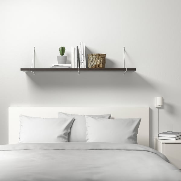BERGSHULT / PERSHULT wall shelf, brown-black/white, 120x30 cm