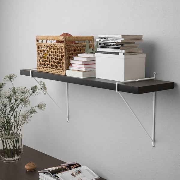 BERGSHULT / PERSHULT wall shelf, brown-black/white, 80x20 cm
