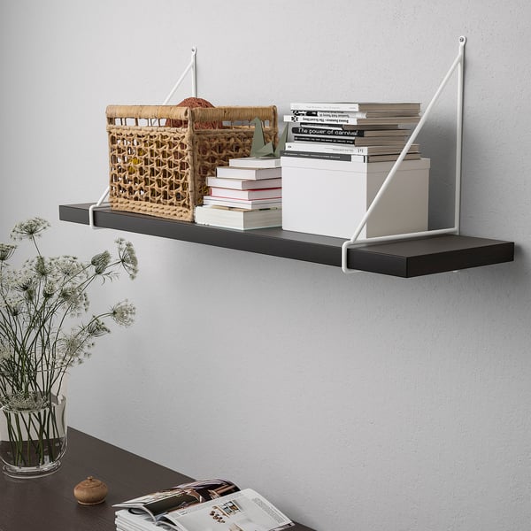 BERGSHULT / PERSHULT wall shelf, brown-black/white, 80x20 cm
