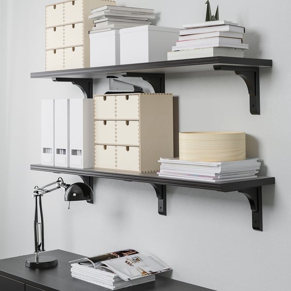 BERGSHULT / RAMSHULT wall shelf combination, brown-black, 120x30 cm