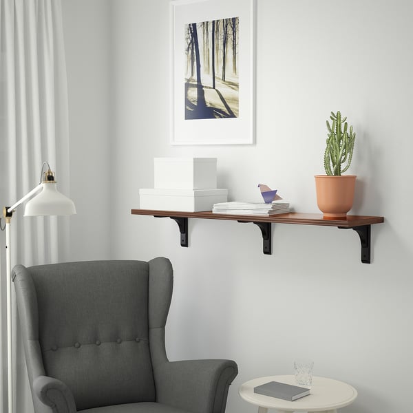 BERGSHULT / RAMSHULT wall shelf, walnut effect/black, 120x30 cm