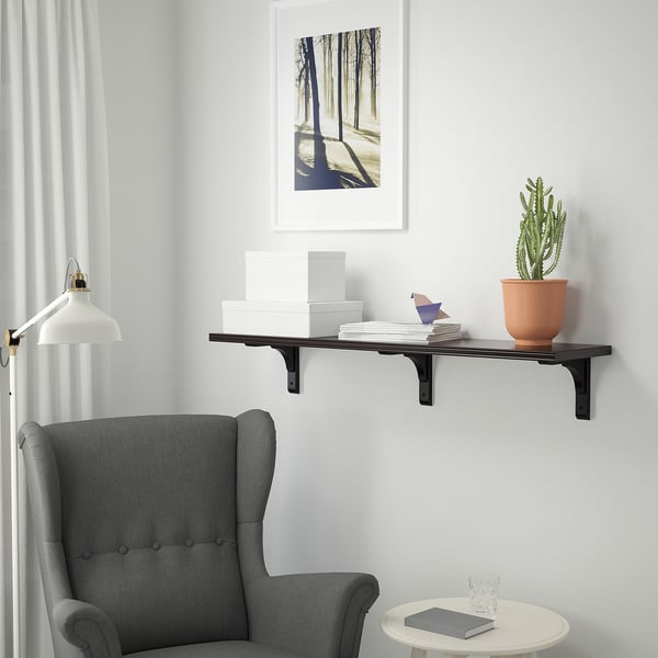 BERGSHULT / RAMSHULT wall shelf, brown-black, 120x30 cm