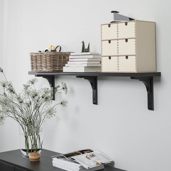 BERGSHULT / RAMSHULT wall shelf, brown-black, 120x20 cm