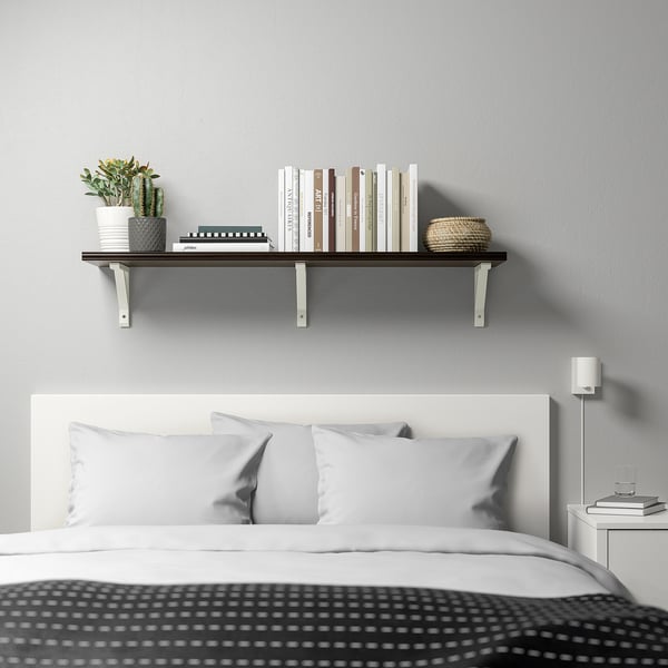 BERGSHULT / SANDSHULT wall shelf, brown-black/white stained aspen, 120x30 cm