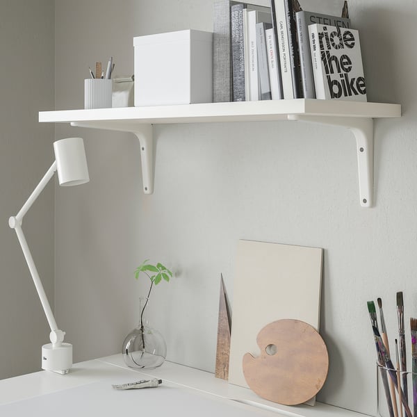 BERGSHULT / TOMTHULT shelf with bracket, white, 80x30 cm