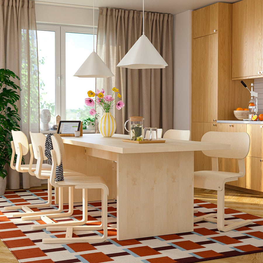 BERGSHYTTAN / LYCKAN table and 6 chairs, tinted effect birch veneer/birch veneer, 240x93 cm