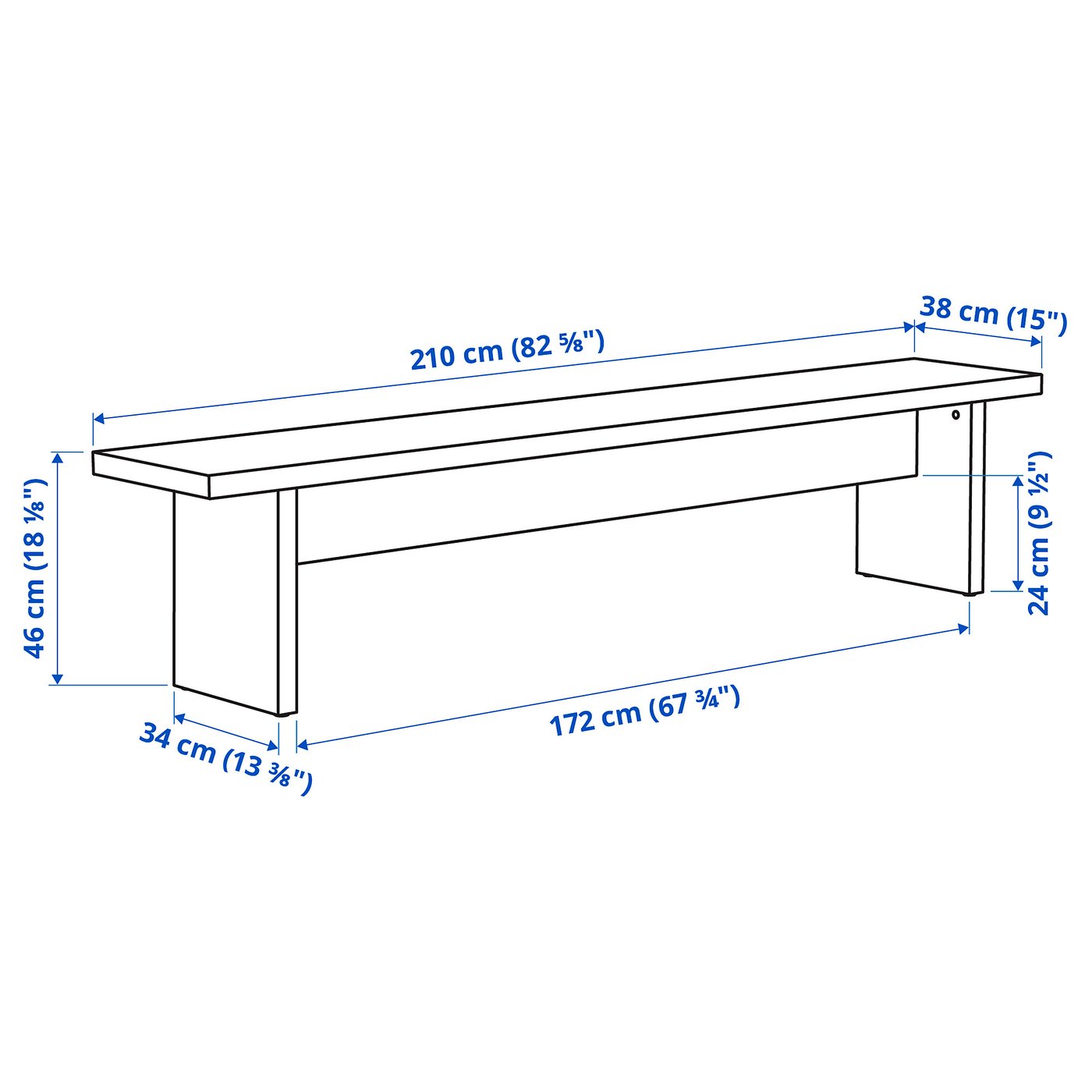 BERGSHYTTAN bench, tinted effect birch veneer, 210x38 cm