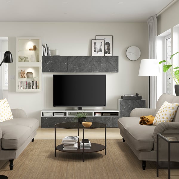 BERGSVIKEN drawer front, black marble effect, 60x26 cm