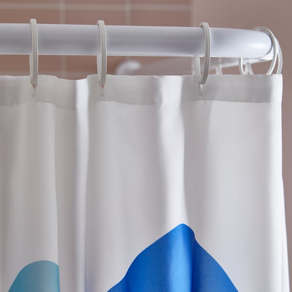 BERGVATTNET shower curtain, white/blue, 180x200 cm
