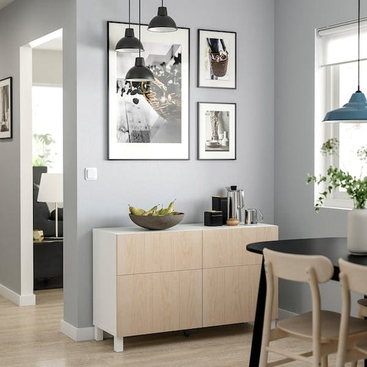 Ikea BESTÅ - Combination + doors/drawers, white/Fänrik/Stubbarp ash,120x42x74 cm