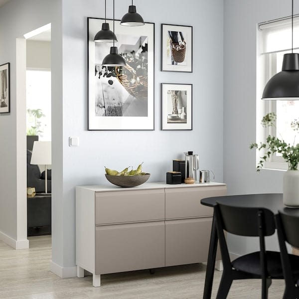 Ikea BESTÅ - Storage combination w doors/drawers, white Hammarsmed/Stubbarp/beige, 120x42x74 cm